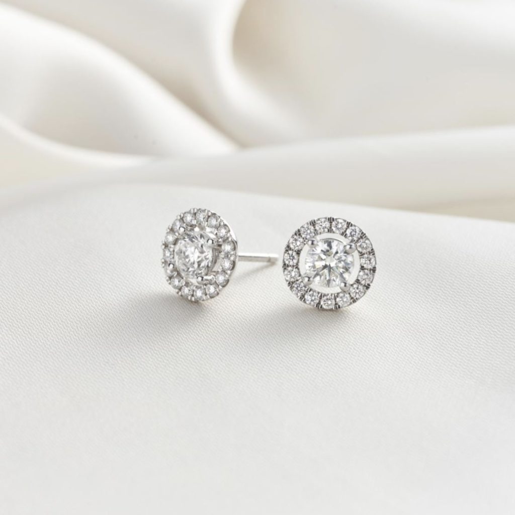 Diamond stud halo earrings